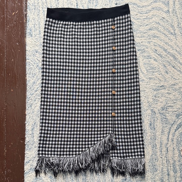 Nanette Lepore Dresses & Skirts - Nanette Lepore black and white checkered fringe, midi skirt, gold buttons XL
